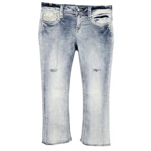Rock Revival Brunella Boot Cut Jeans‎ Womens 29 Embellished Distressed Hemmed